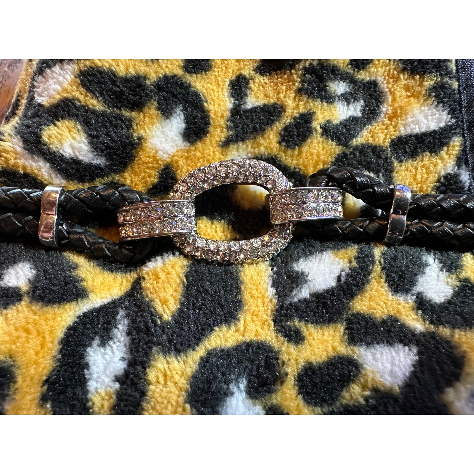 Joan Boyce Leather And White Crystal Bracelet Oval Bit Bridle